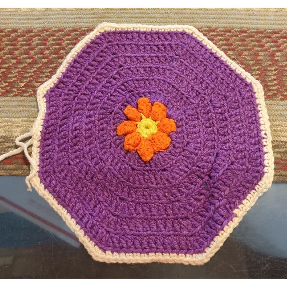 Vintage Crochet Tabletop Colorful Counter‎ Doile Trivet Handmade By Granny